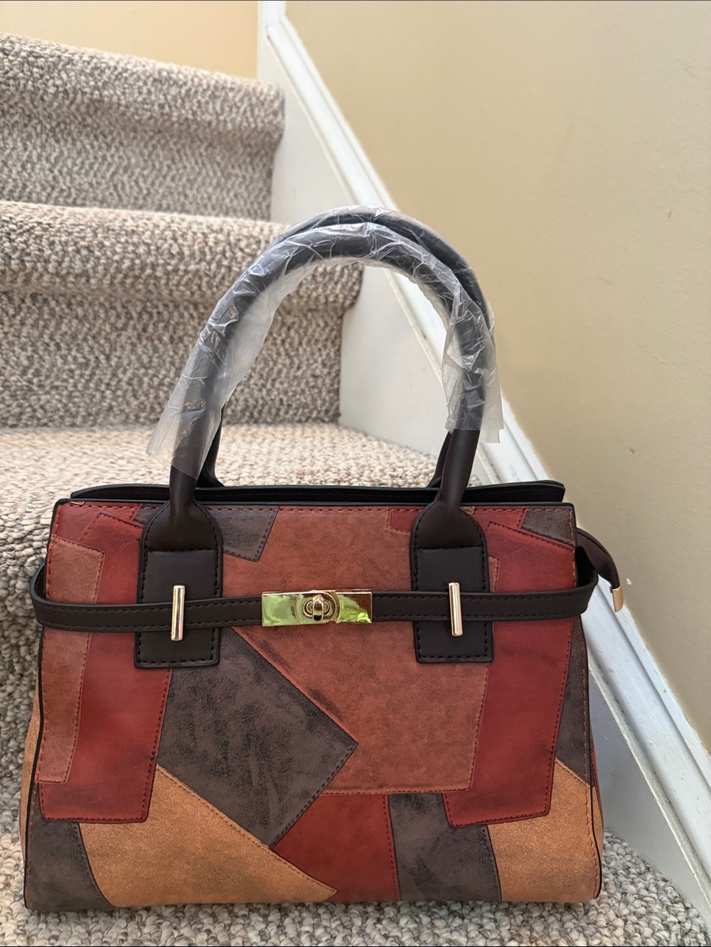 3pc Patchwork Print Handbag Set - Picture 4 of 7